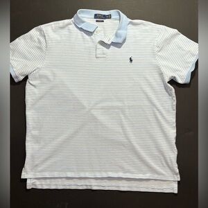 Polo Ralph Lauren Short Sleeve Striped Custom Fit Polo, XXL, Light Blue/White